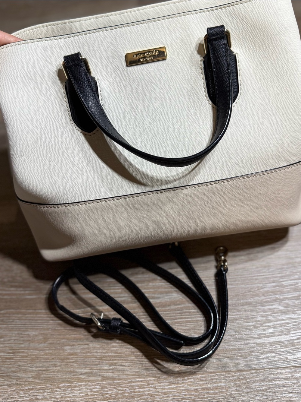 kate spade Cream and Black Double-Handle Satchel with Detachable Strap